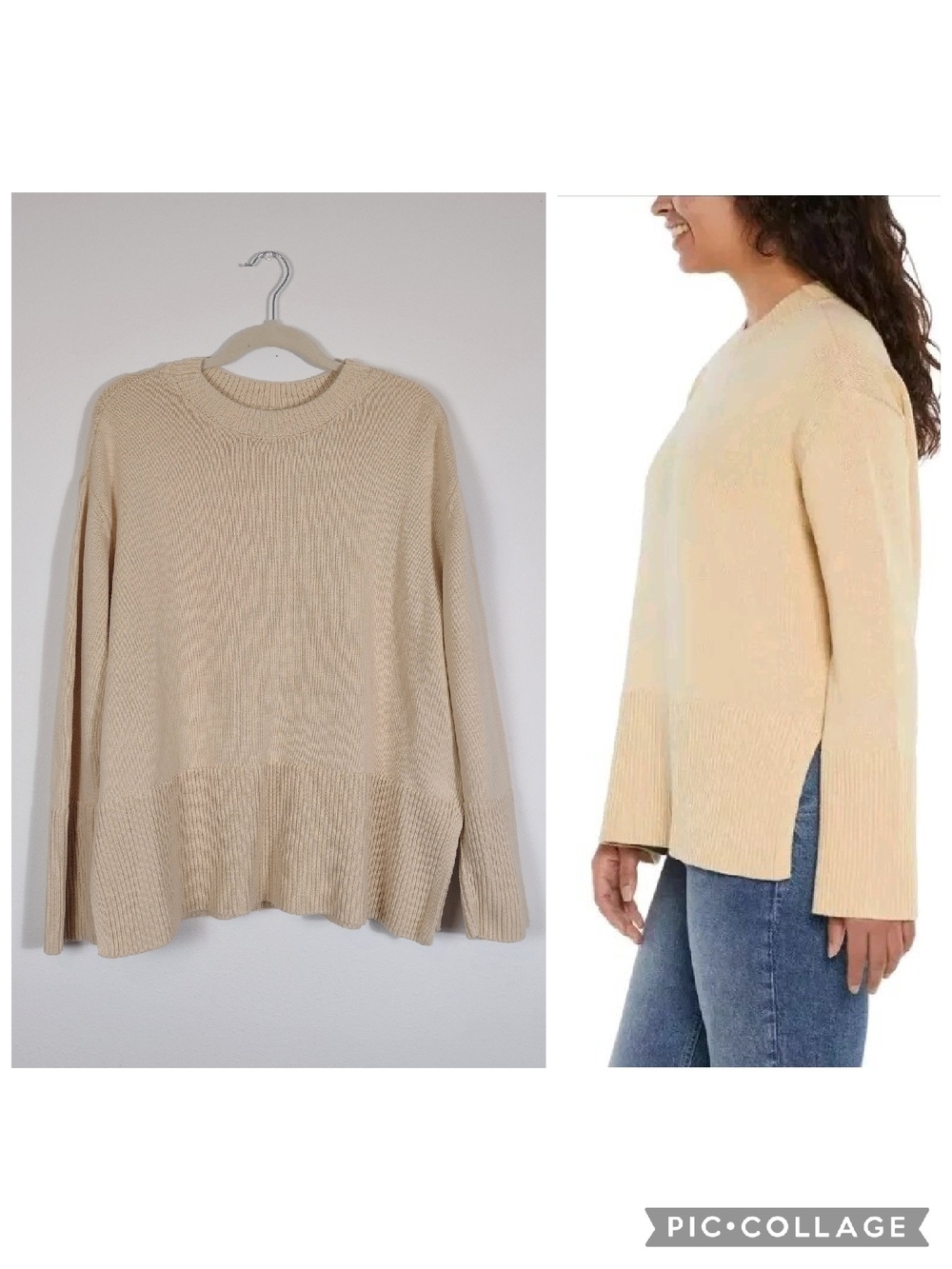Gap Cream 100% Cotton Side Slit Relaxed Crewneck Sweater Size Large